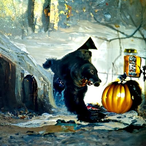 Bear's Halloween Celebration: Oil Painting