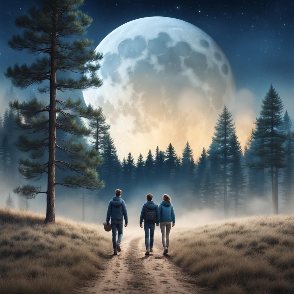 Friends Walking Under Moonlight: A Matte Painting