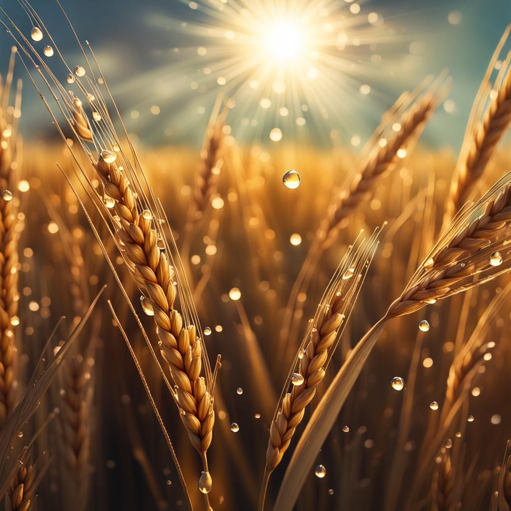 Hyperrealistic Grain Field at Sunset in Splash Art Style
