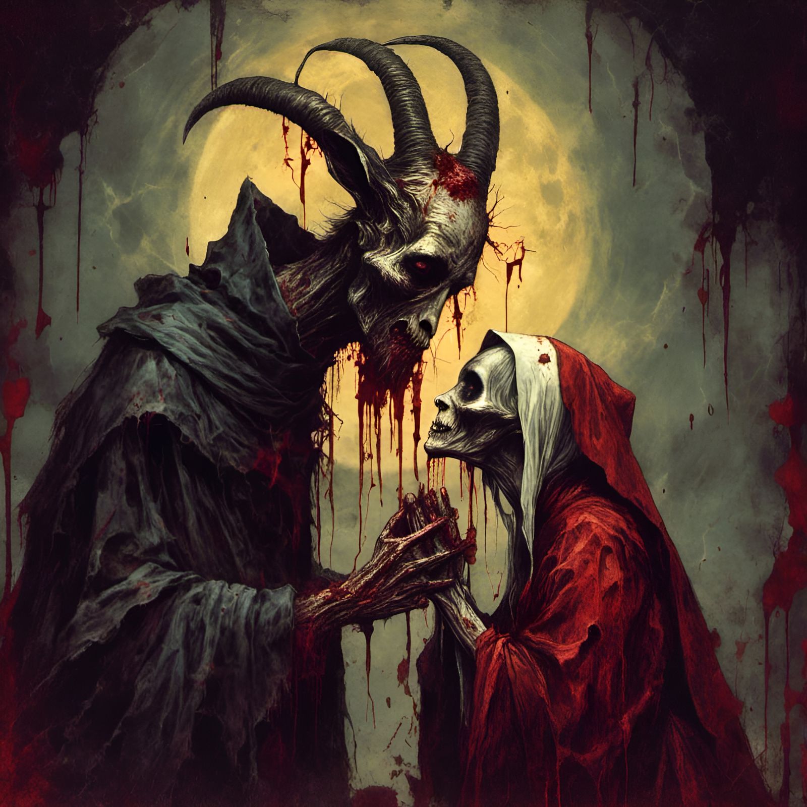 Macabre Zombie Pope Kiss in Creepy Illustration Style