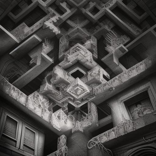 Impossible Building in Lithograph Style