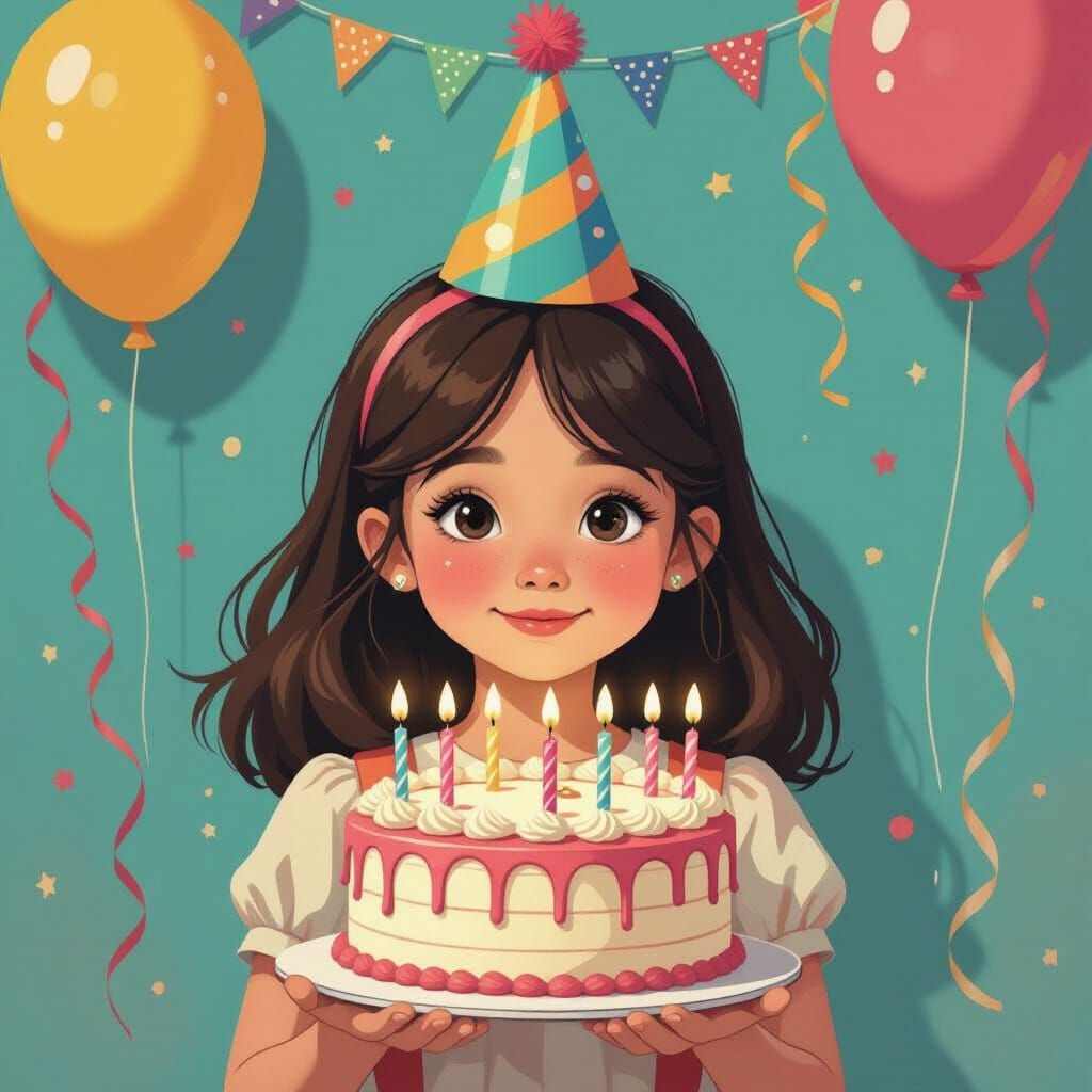 Whimsical Birthday Celebration with Cake and Balloons