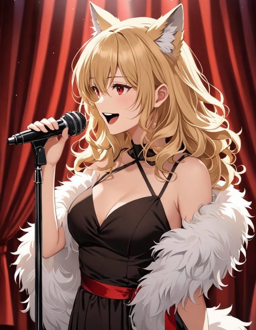 Singing Blonde Girl with Wolf Ears on Stage