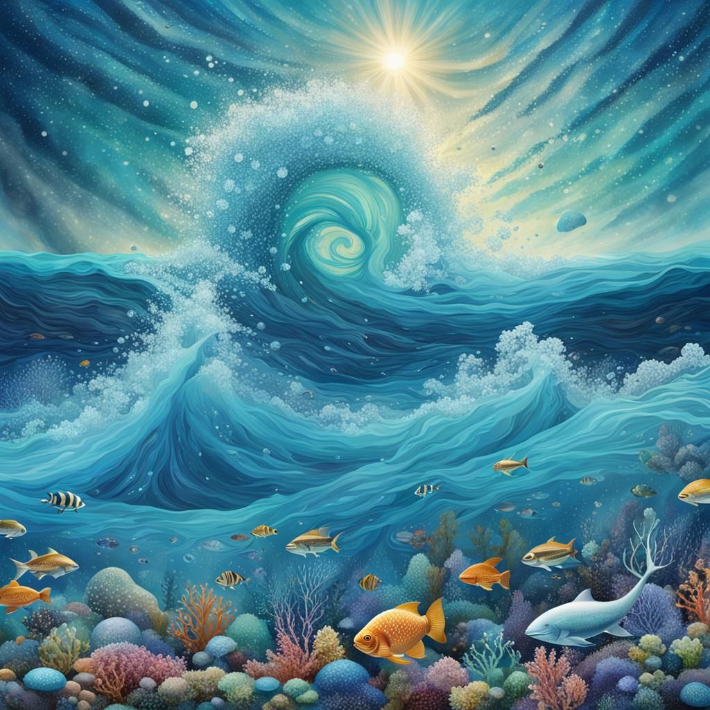 Kind Poseidon in Blue Ocean Scene