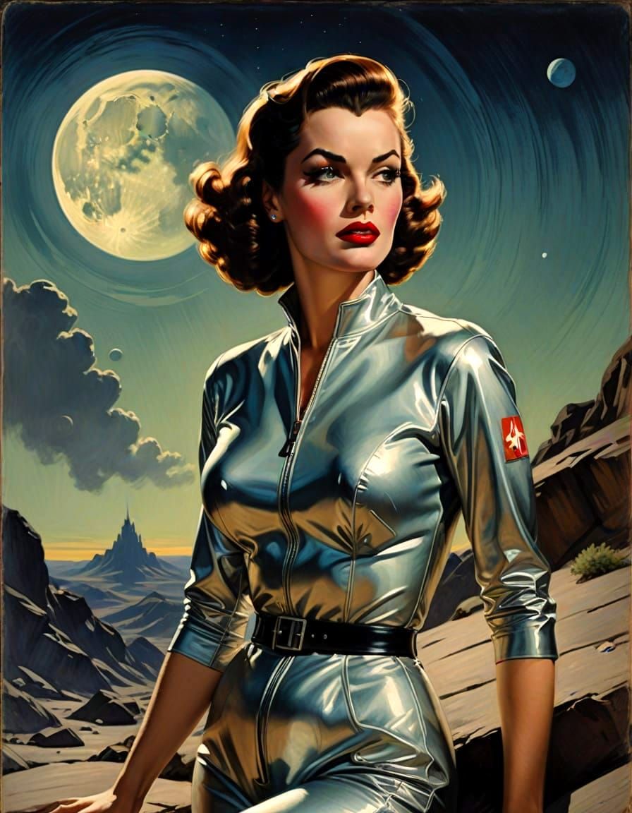 Retro Futuristic Space Explorer in Vibrant Colors