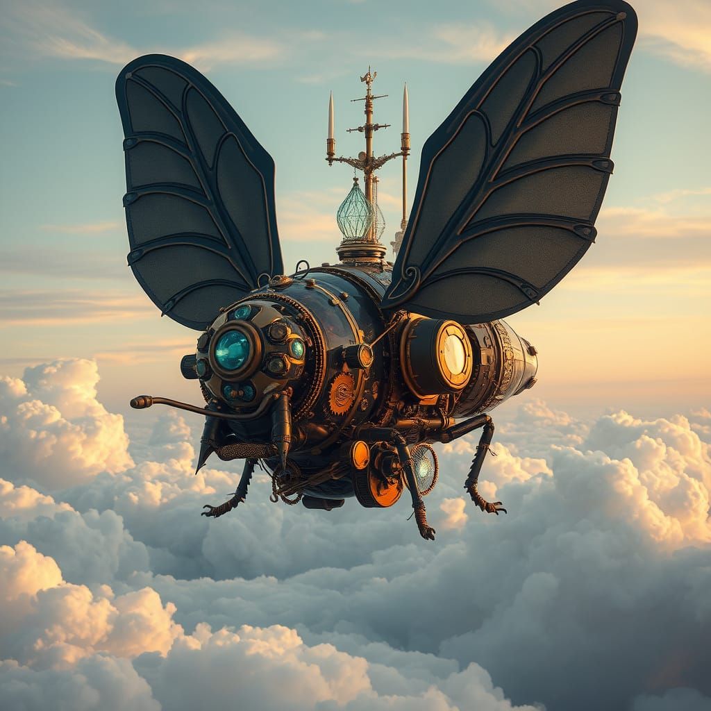 Steampunk Scarab Airship in Pastel Sky