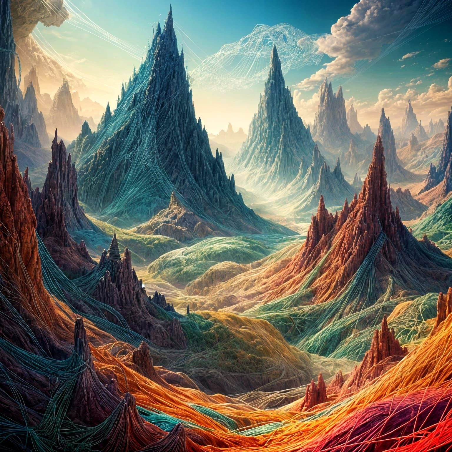 Fantastical Mountainscape Digital Art in Vibrant Colors