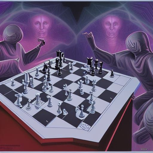 Extraterrestrial Chess Game in Astral Matrix, Alex Grey Styl...