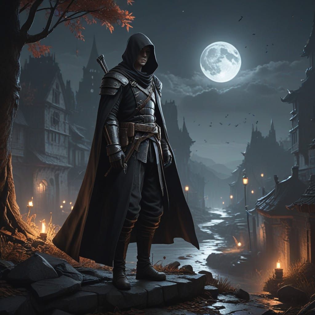 Mysterious Assassin in Dark Gothic Alleyway