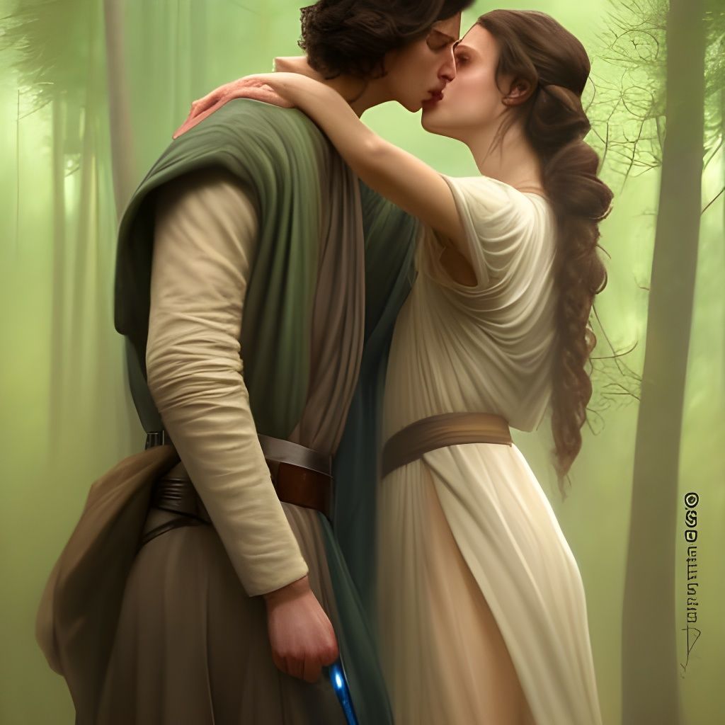 Passionate Embrace in Enchanted Forest: Digital Portrait