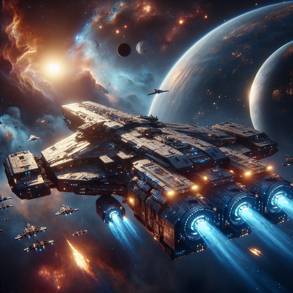 Sci-Fi Battleship in Deep Space