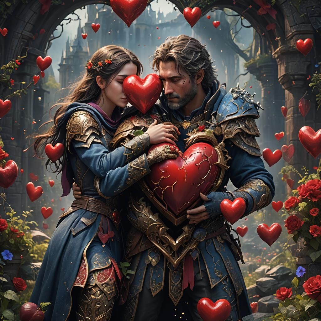 Person Hugging Heart in Detailed Fantasy Art