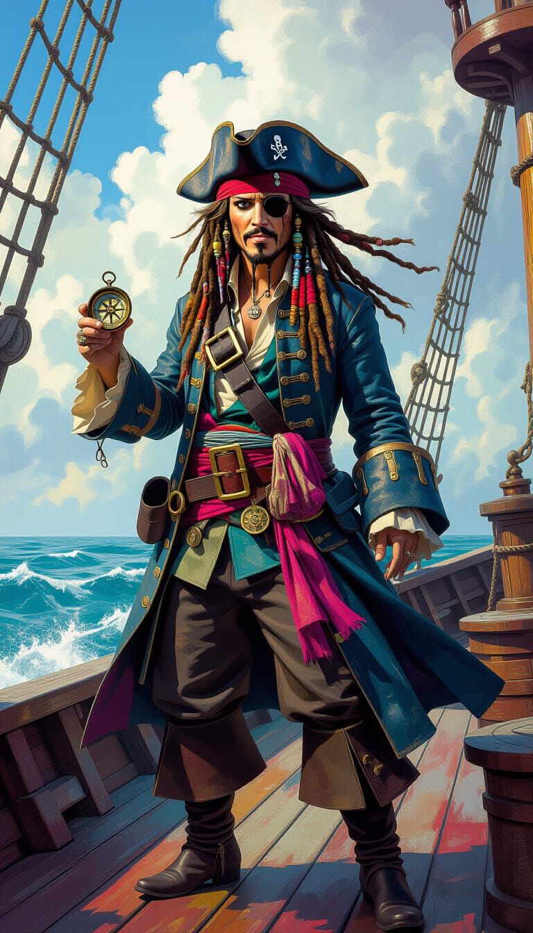 Captain Jack Sparrow on Deck in Ultra-Realistic Style