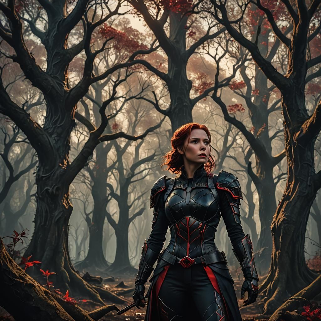 Black Widow in Mystical Forest: Dark Fantasy Illustration