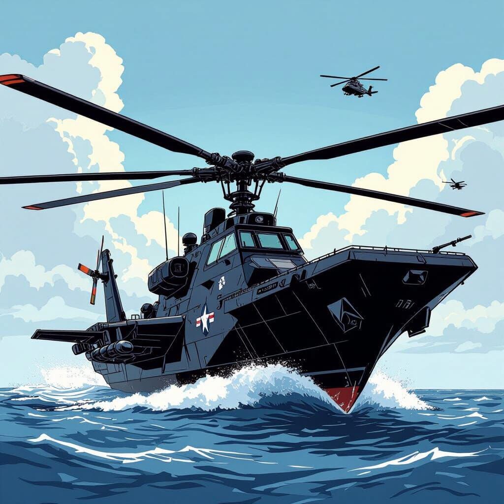 Gi Joe Comic Style Aircraft Carrier in North Atlantic