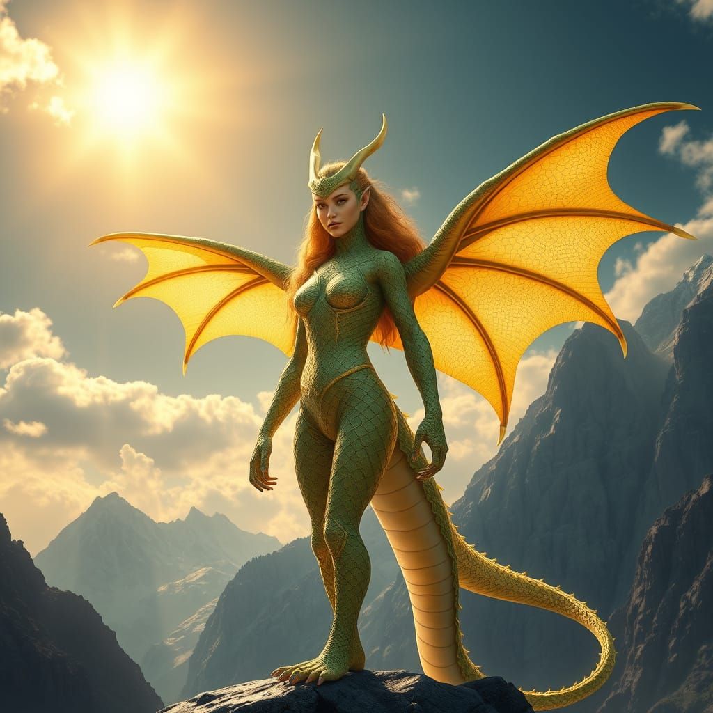 Nature Demigoddess Elara: Dragon-Human Hybrid