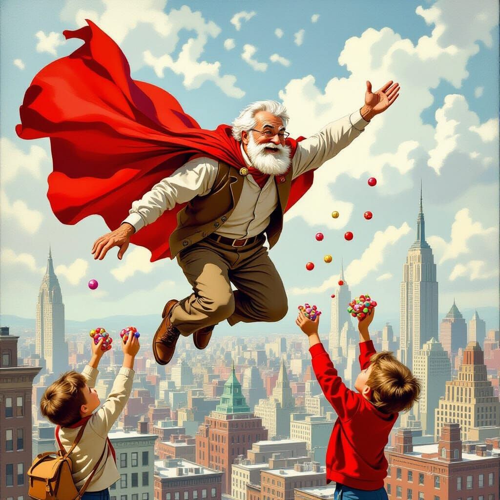 Superman Grandpa Distributing Candies: Rockwell Nostalgia