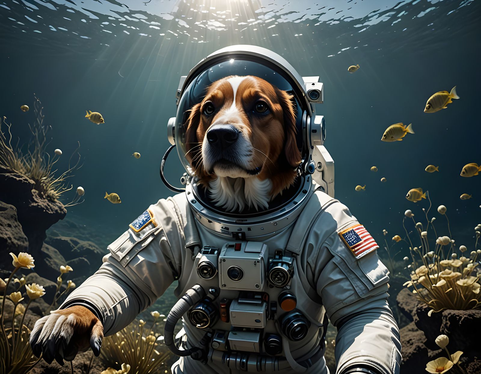 Baroque Seafloor Masterpiece with Astronaut and Dog