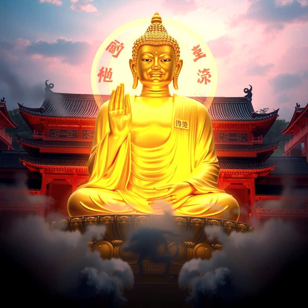 Giant Golden Buddha Statue in Dreamscape