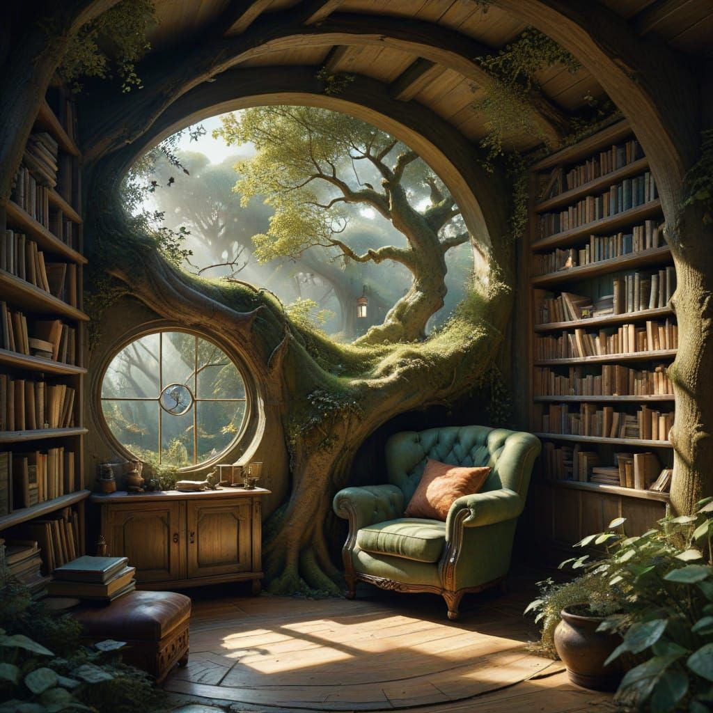 Whimsical Treehouse Reading Nook in Ancient Oak