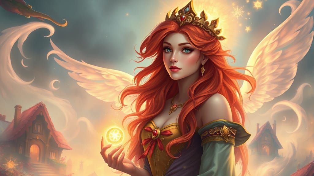 Goddess of Fortune with Red Hair Radiating Magic
