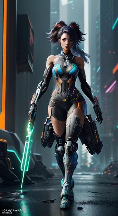 Anime Girl Nintendo Switch in Cyberpunk Style