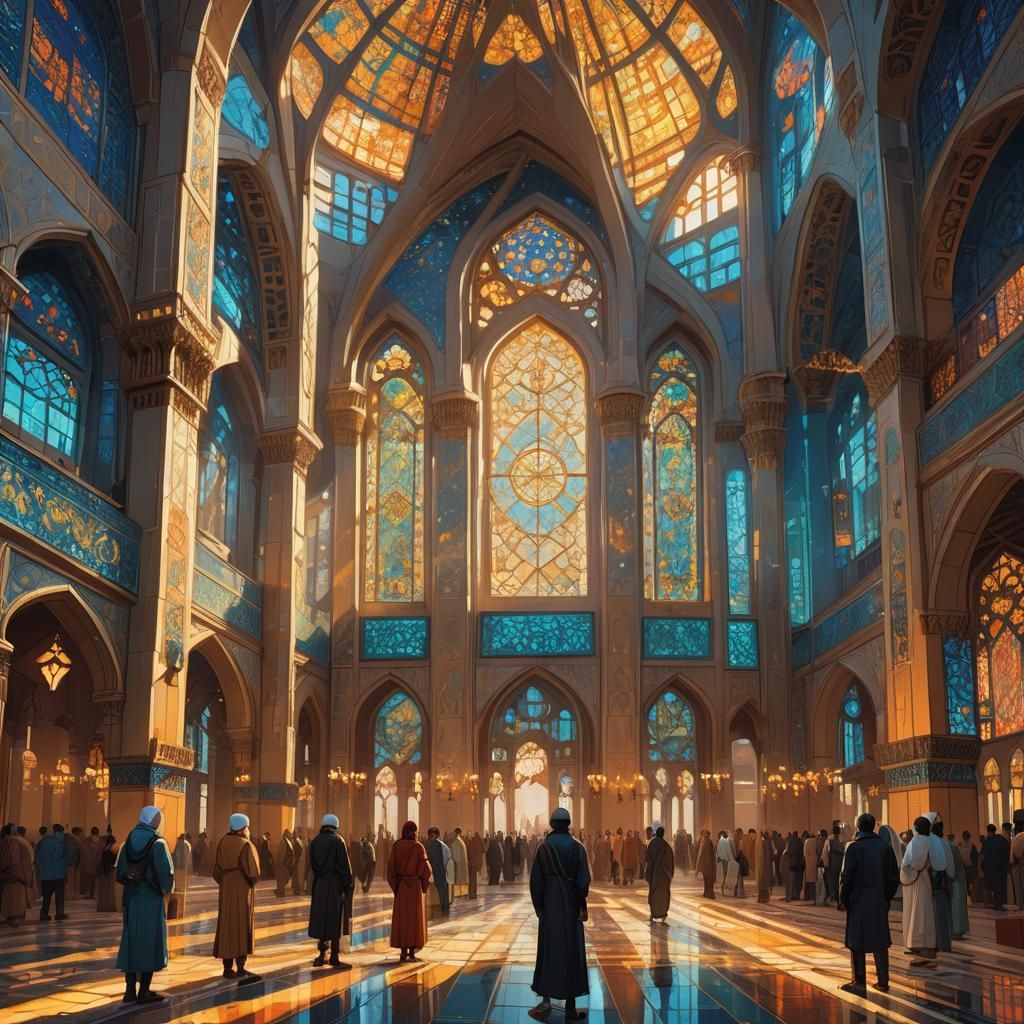 Grand Mosque Celebration in Golden Hour Light