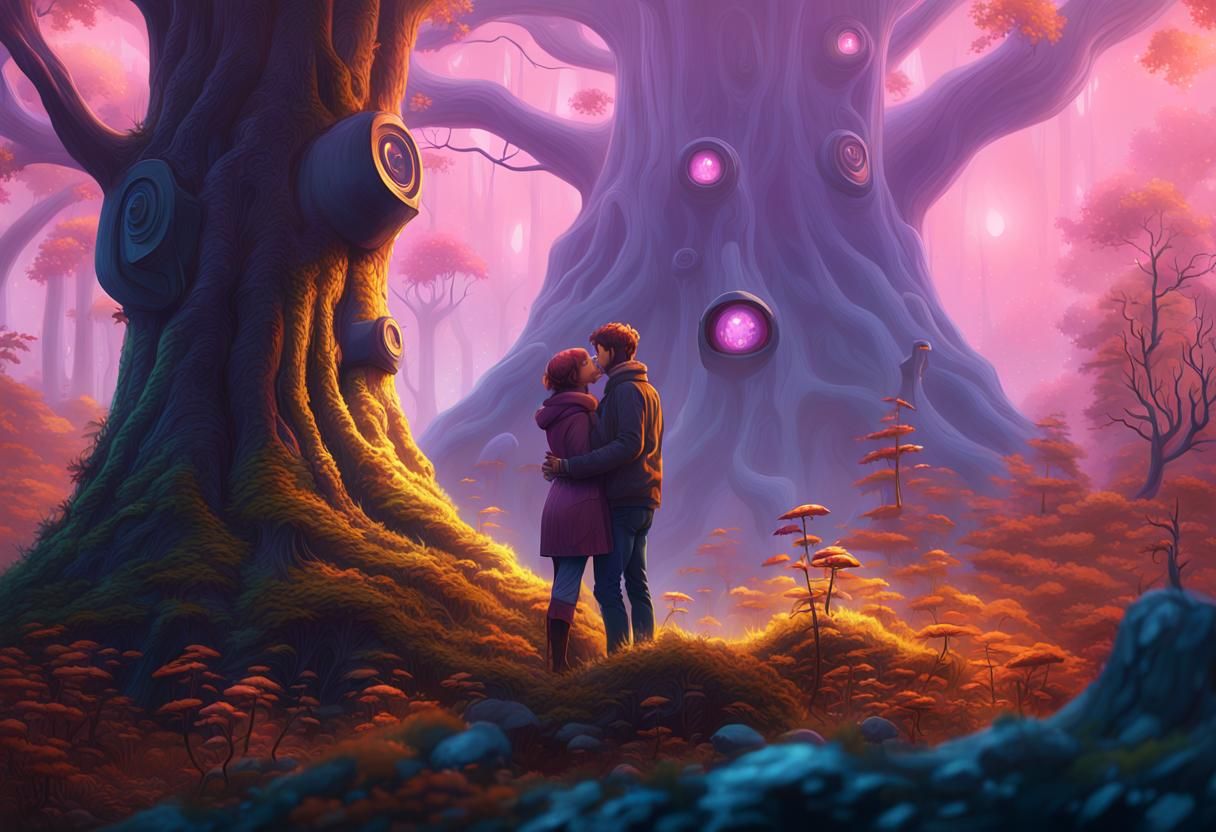 Mystical Forest Embrace in Ethereal Digital Painting