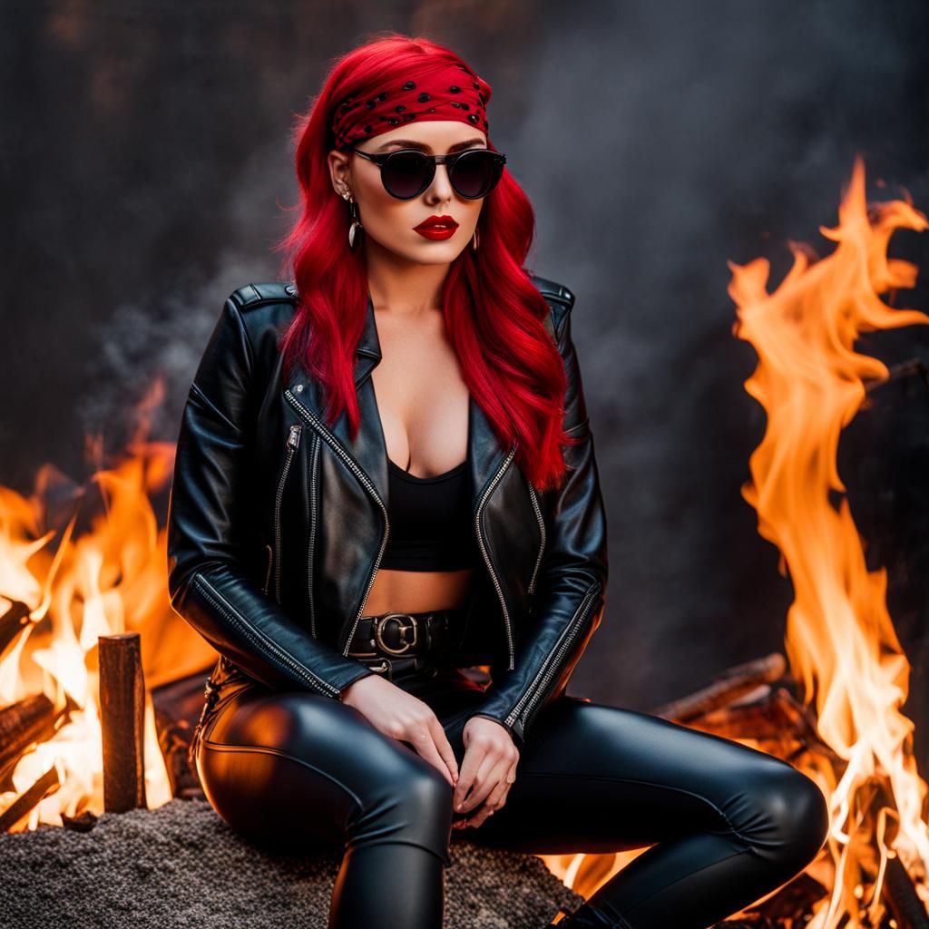 Girl with Red Hair Standing Before a Fire
