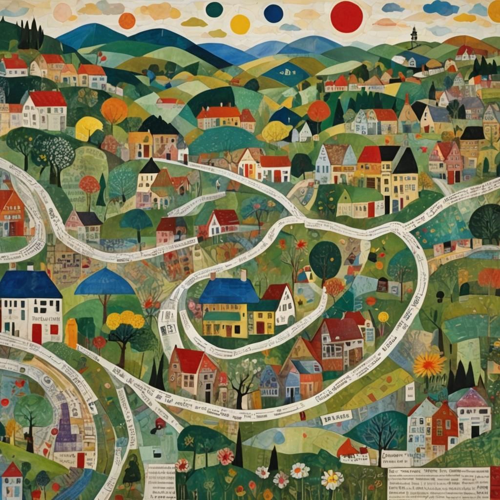 Vintage Map Collage in Style of Paul Klee