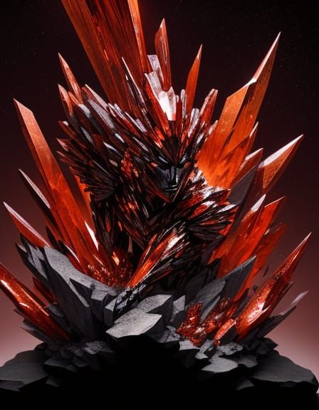 Garnet Crystal Statue Humanoid Emerges in Fiery Light