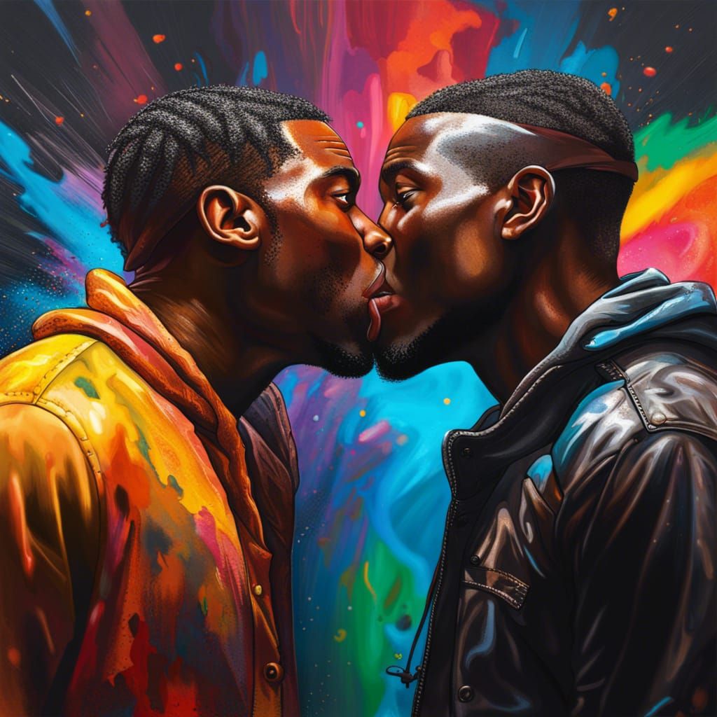 Hyperrealistic Image of Two Black Men Kissing