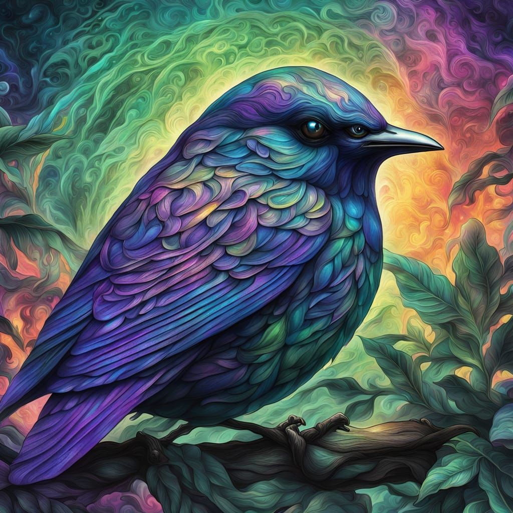 Vibrant Astral Starling in Cosmic Graffiti Landscape