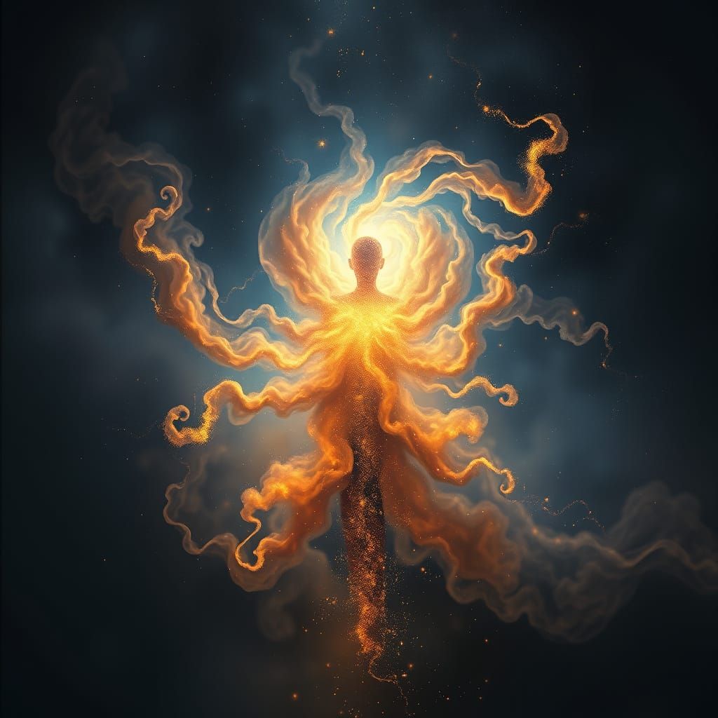 Ethereal Cosmic Figure of Stardust and Nebulae