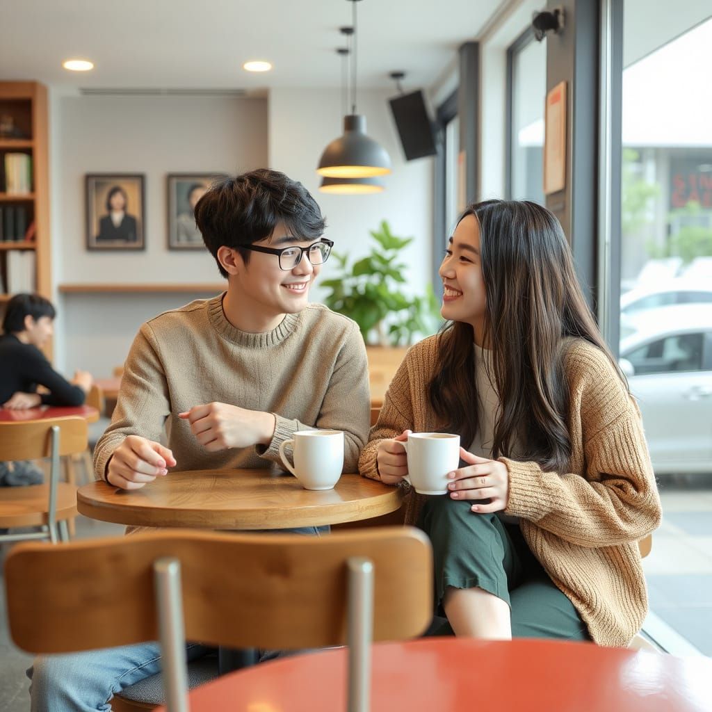 Young Korean Couple on a Coffee Date