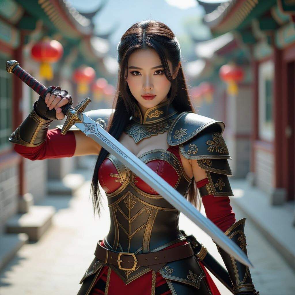 Heroic Korean Cosplayer as Red Sonja, Cinematic Film Still