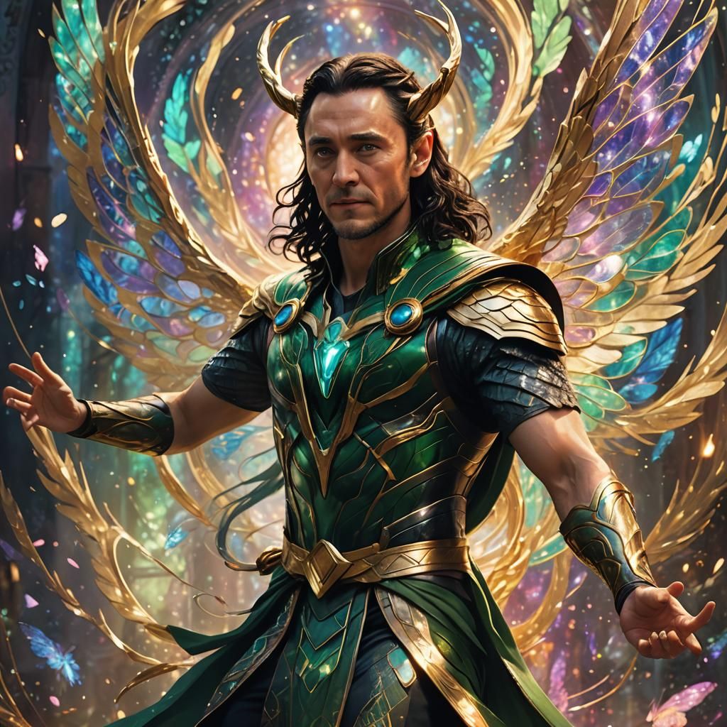 Ra Watches Loki Dancing with Fairies: Oil Painting