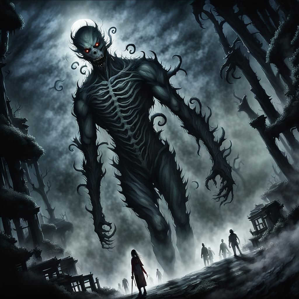 Eerie Skinwalker in Mist, Dark Anime Style