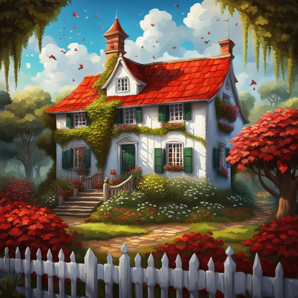 Enchanting Cottage in a Fantastical Oil Painting