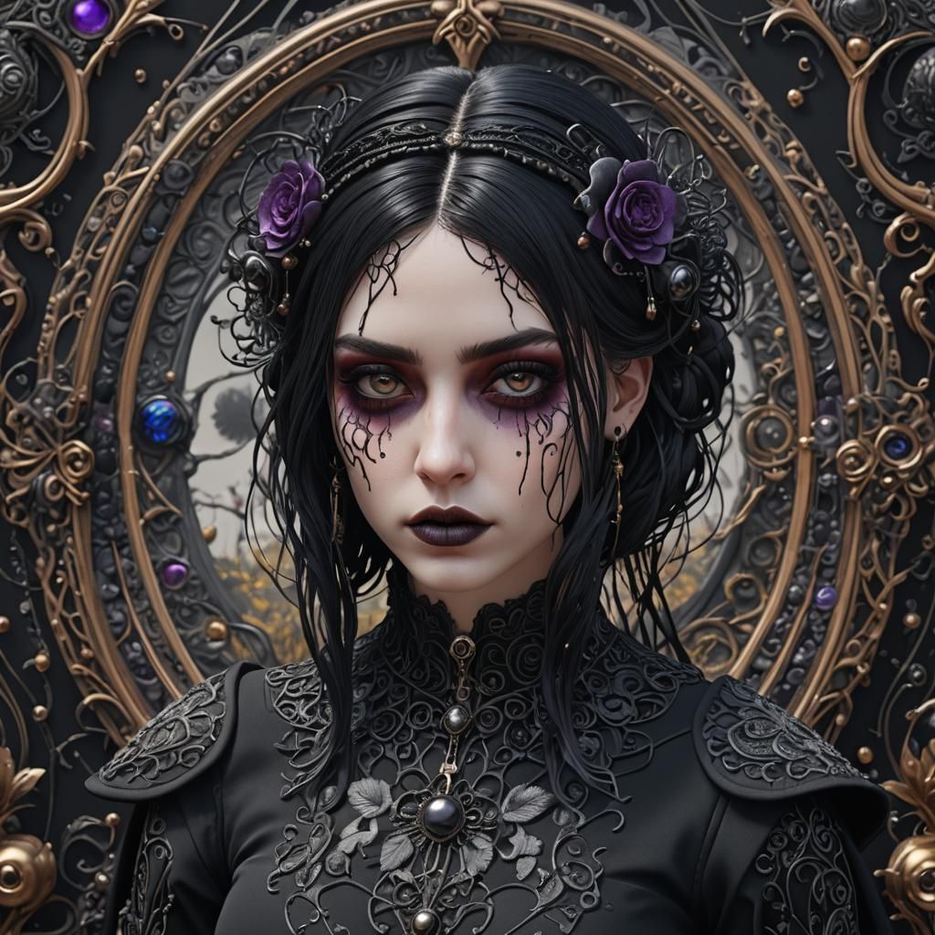 Surreal Embroidery Goth Girl in 3D Doodleblend