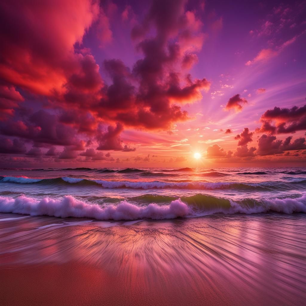 Hyperrealistic Sunset Over Tropical Beach