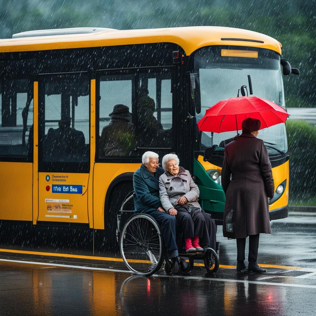 People Waiting at a Rainy Bus Stop