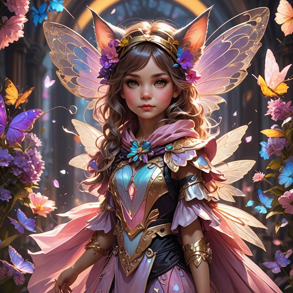 Kitten Fairy Portrait in Hyperdetailed Style