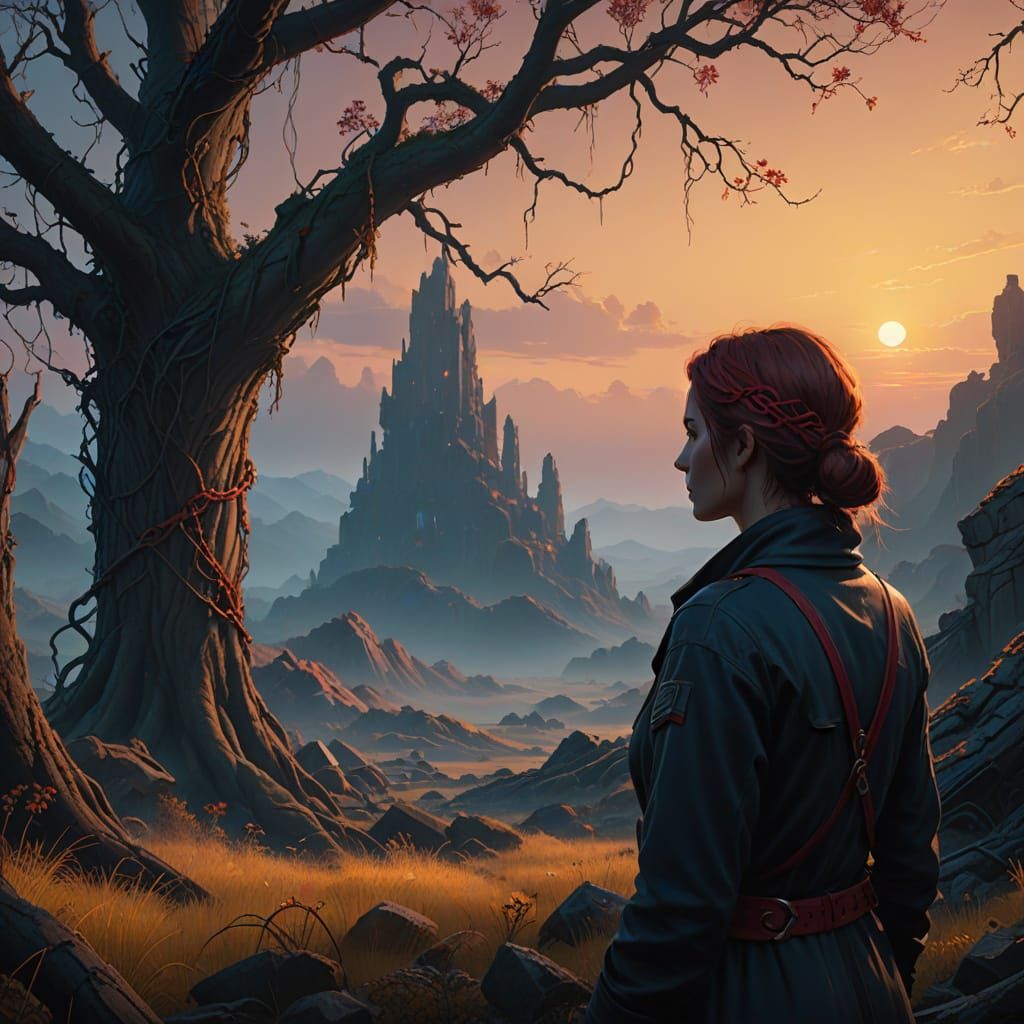 Surreal Lilith Stands Amidst Ruined Eden in Moody, Warm Colo...