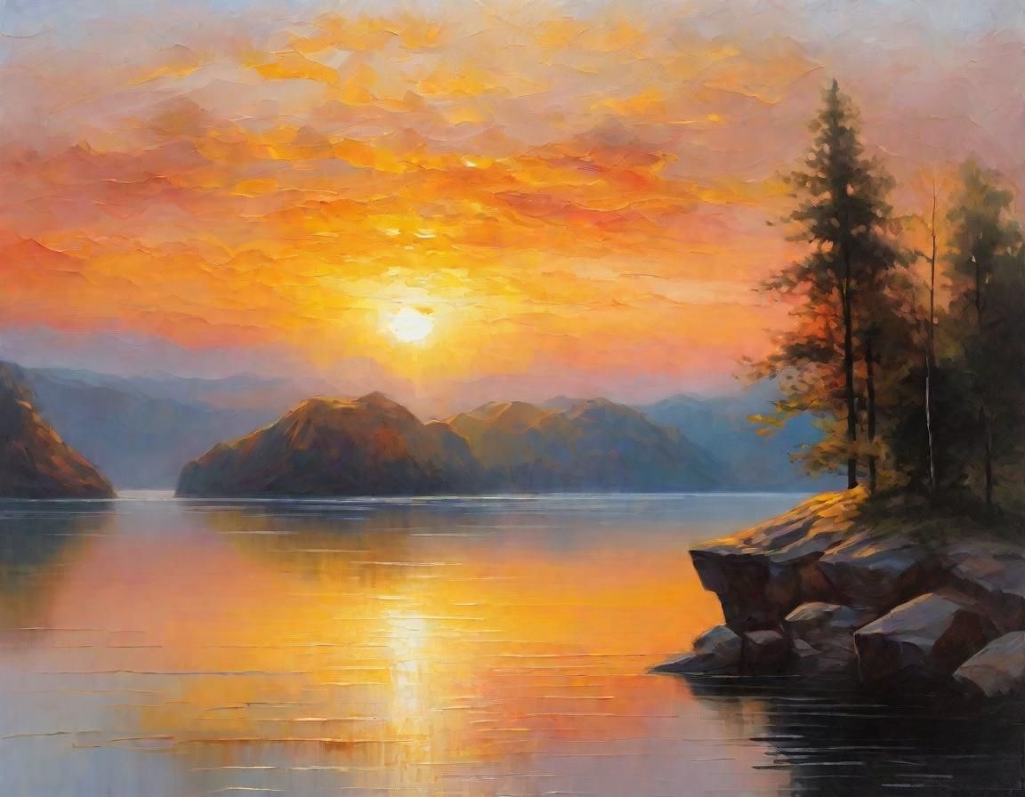 Serene Sunrise Landscape as Impressionist Oil Painting