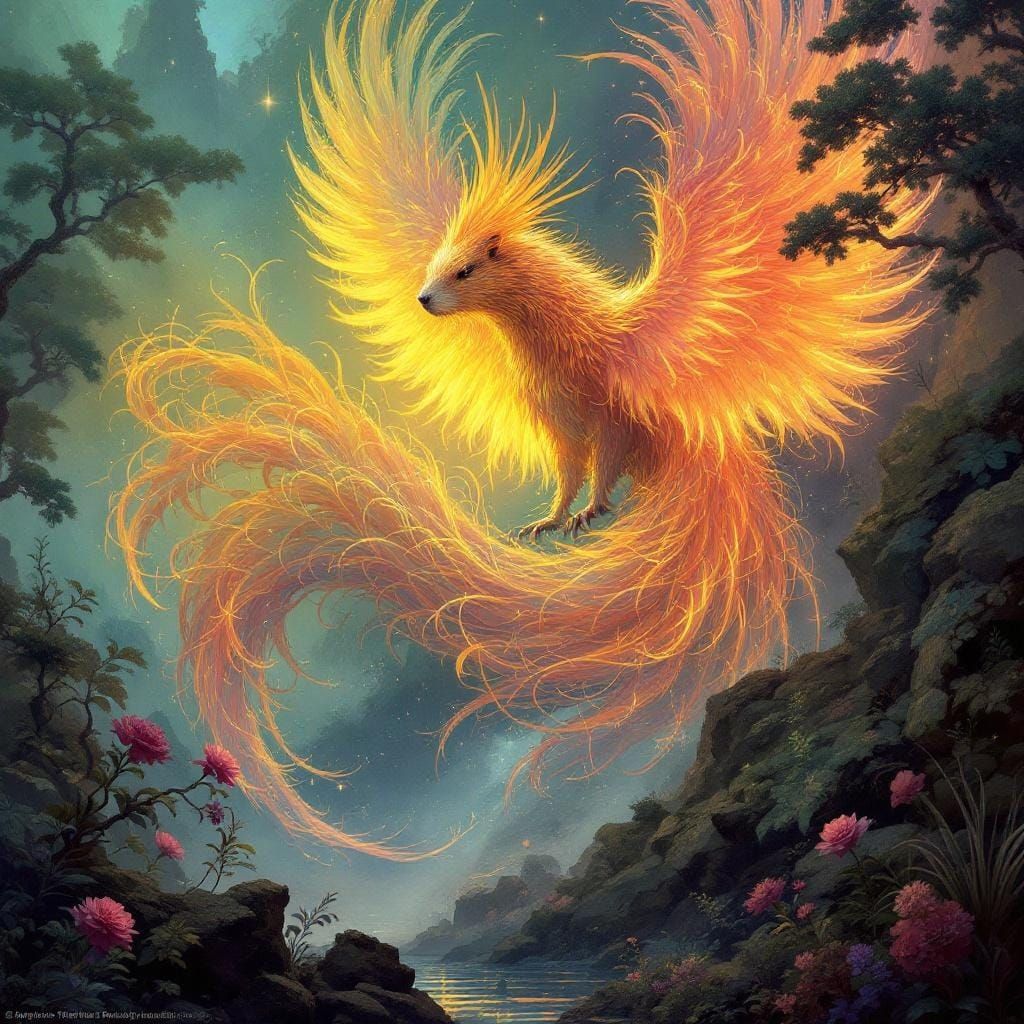 Capybara-Phoenix Hybrid in Dreamscape