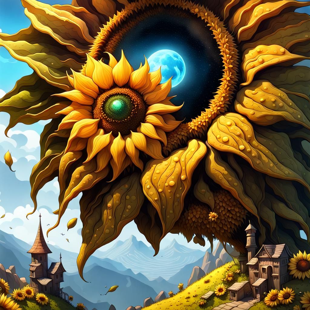 Mountain Village on Sunflower: Graphic Art Masterpiece