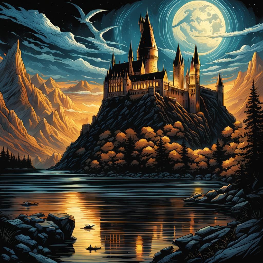 Hogwarts in Comic Book Style Illustration