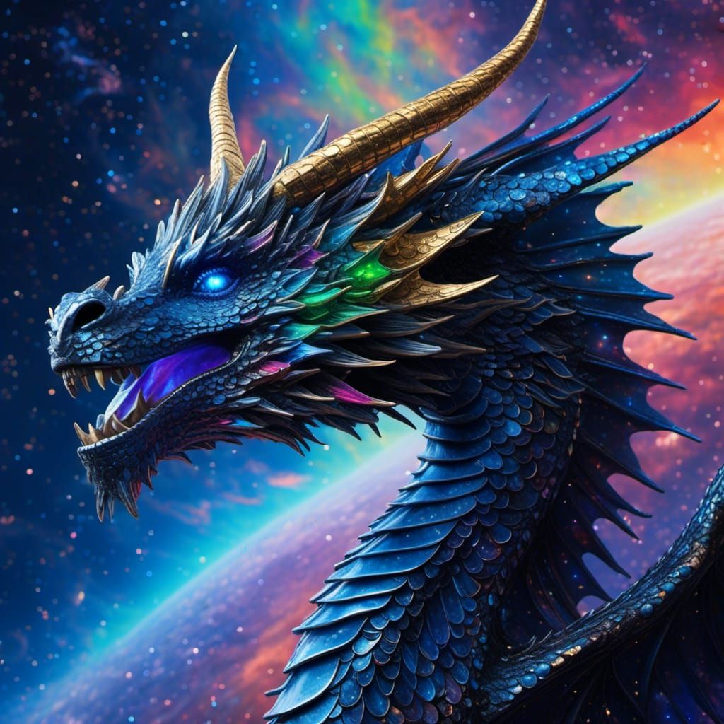 Metallic Dragon Flies Through Rainbow Nebula