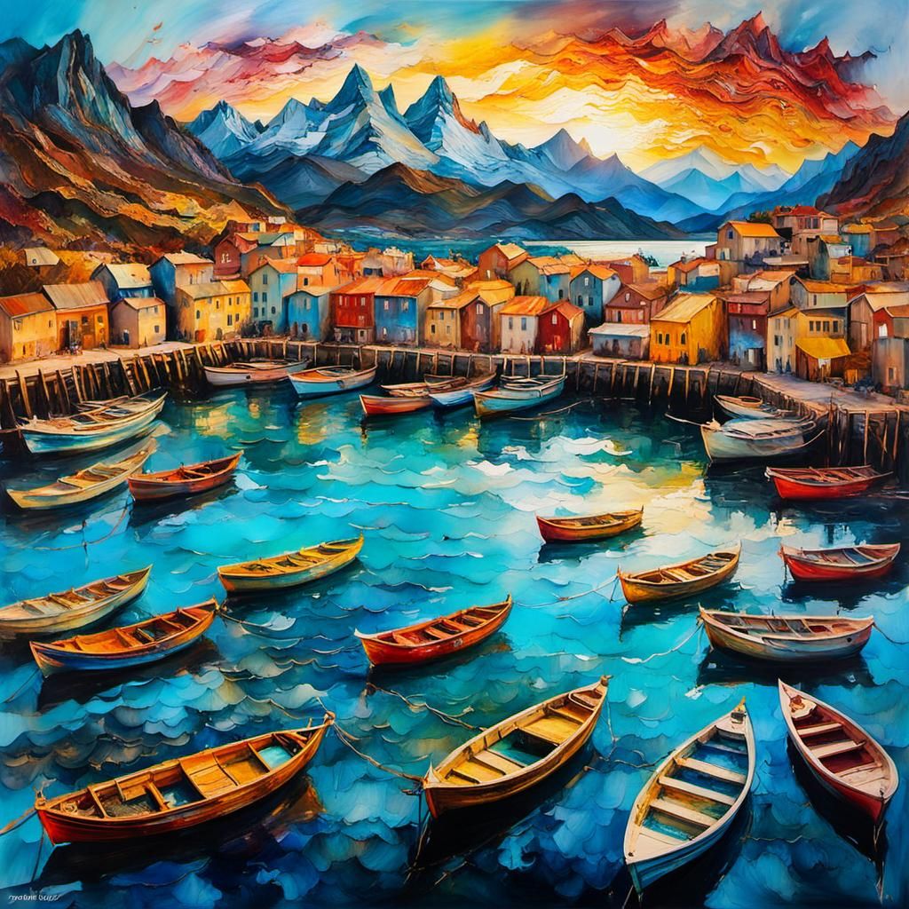 Drone View of Fantasy Harbour at Sunset